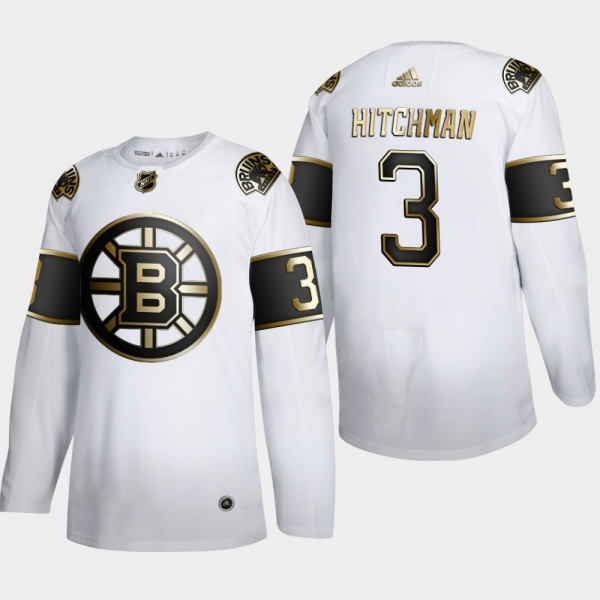 Men's JerseyMen's Boston Bruins Lionel Hitchman #3 NHL Golden Edition White Retired Authentic Jersey