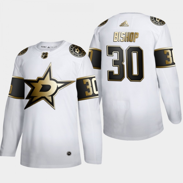 Men's Dallas Stars Ben Bishop #30 NHL Golden Edition White Authentic Jersey