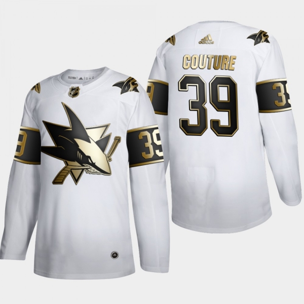 Men's San Jose Sharks Logan Couture #39 NHL Golden Edition White Authentic Jersey