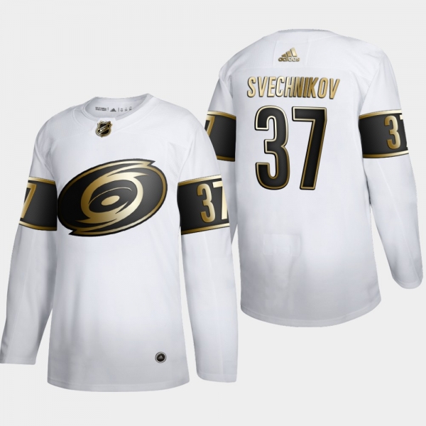 Men's Carolina Hurricanes Andrei Svechnikov #37 NHL Golden Edition White Authentic Jersey