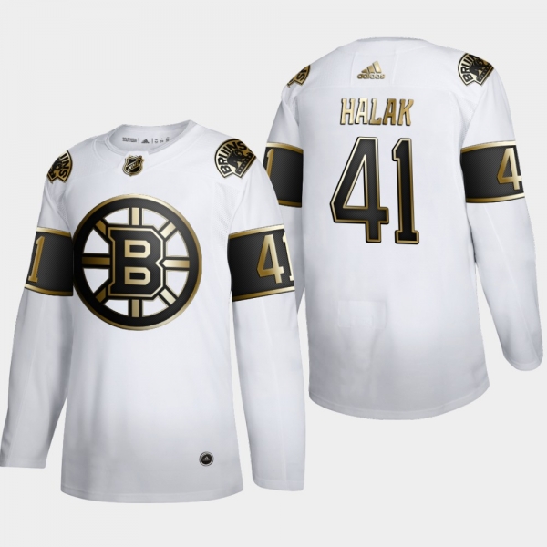 Men's Boston Bruins Jaroslav Halak #41 NHL Golden Edition White Authentic Jersey