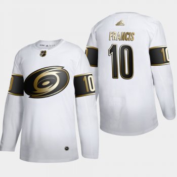 Men's Carolina Hurricanes Ron Francis #10 NHL Golden Edition White Retired Authentic Jersey