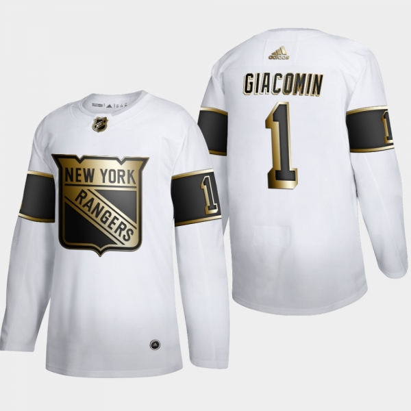 Men's New York Rangers Eddie Giacomin #1 NHL Golden Edition White Retired Authentic Jersey