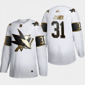 Men's San Jose Sharks Martin Jones #31 NHL Golden Edition White Authentic Jersey