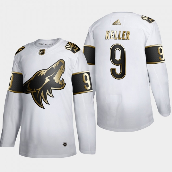 Men's Arizona Coyotes Clayton Keller #9 NHL Golden Edition White Authentic Jersey