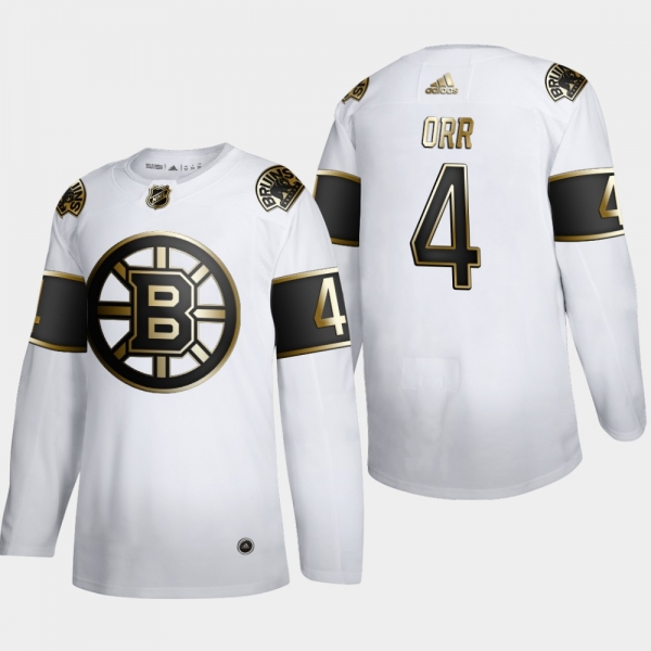 Men's Boston Bruins Bobby Orr #4 NHL Golden Edition White Retired Authentic Jersey