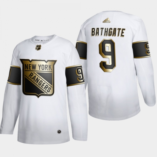 Men's New York Rangers Andy Bathgate #9 NHL Golden Edition White Retired Authentic Jersey