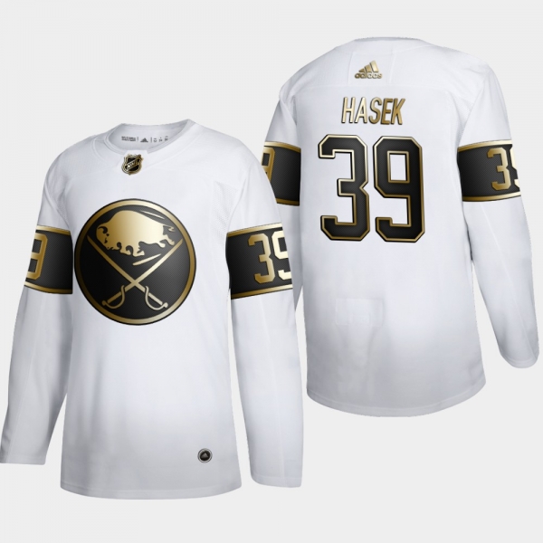 Men's Buffalo Sabres Dominik Hasek #39 NHL Golden Edition White Retired Authentic Jersey