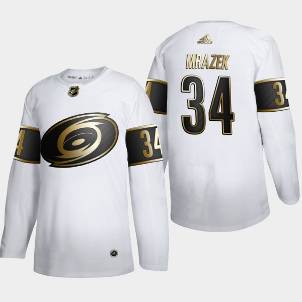 Men's Carolina Hurricanes Petr Mrazek #34 NHL Golden Edition White Authentic Jersey