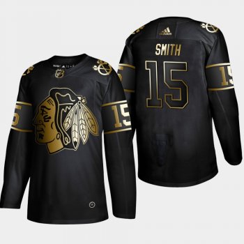 Men's Chicago Blackhawks Zack Smith #15 NHL Golden Edition Black Authentic Jersey