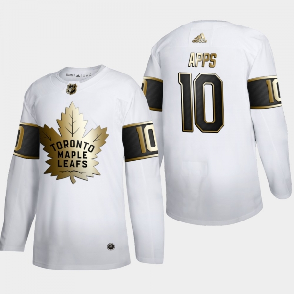 Men's Toronto Maple Leafs Syl Apps #10 NHL Golden Edition White Retired Authentic Jersey