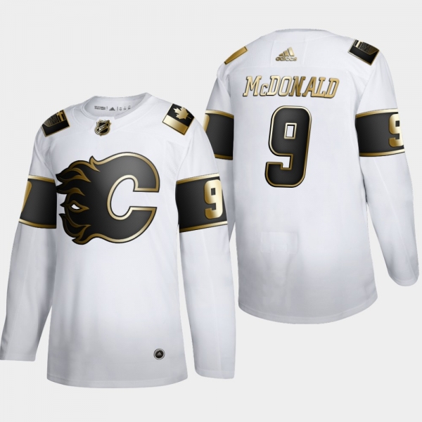 Men's JerseyMen's Calgary Flames Lanny McDonald #9 NHL Golden Edition White Retired Authentic Jersey