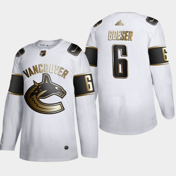 Men's Vancouver Canucks Brock Boeser #6 NHL Golden Edition White Authentic Jersey