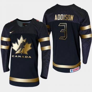 Canada Calen Addison #3 2020 IIHF World Junior Championship Black Golden Edition Jersey