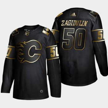 Men's Calgary Flames Artyom Zagidulin #50 NHL Golden Edition Black Authentic Jersey