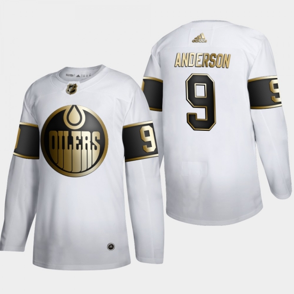 Men's Edmonton Oilers Glenn Anderson #9 NHL Golden Edition White Retired Authentic Jersey