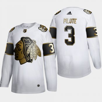 Men's Chicago Blackhawks Pierre Pilote #3 NHL Golden Edition White Retired Authentic Jersey