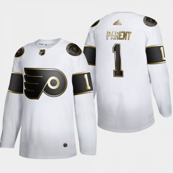 Men's Philadelphia Flyers Bernie Parent #1 NHL Golden Edition White Retired Authentic Jersey