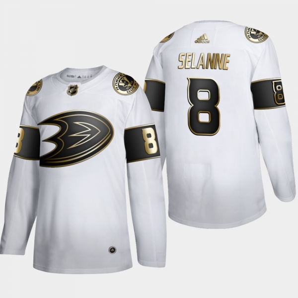 Men's Anaheim Ducks Teemu Selanne #8 NHL Golden Edition White Retired Authentic Jersey