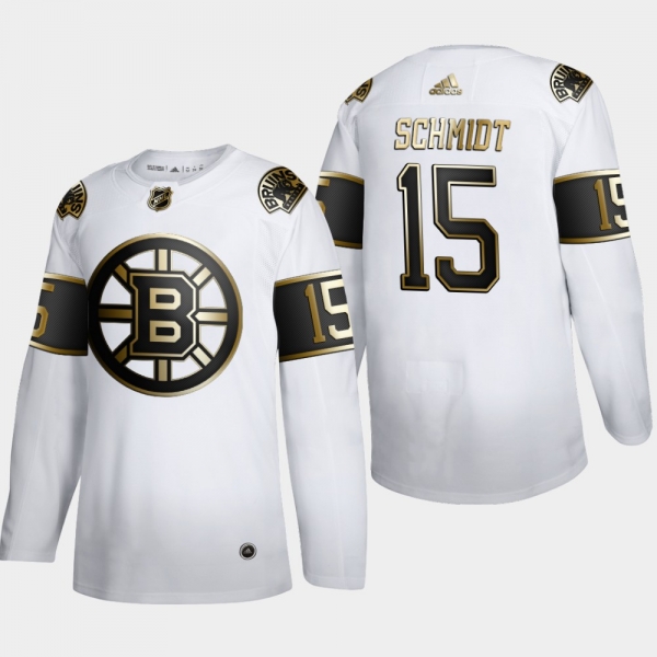 Men's Boston Bruins Milt Schmidt #15 NHL Golden Edition White Retired Authentic Jersey