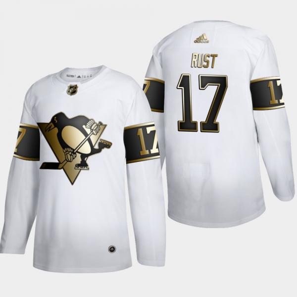 Men's Pittsburgh Penguins Bryan Rust #17 NHL Golden Edition White Authentic Jersey