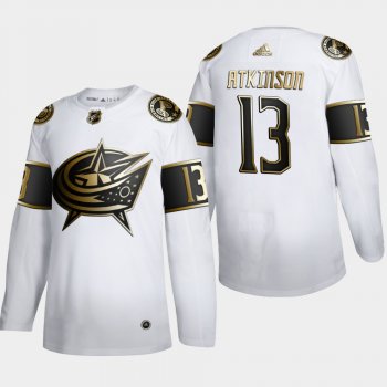 Men's Columbus Blue Jackets Cam Atkinson #13 NHL Golden Edition White Authentic Jersey