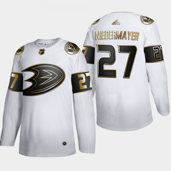 Men's Anaheim Ducks Scott Niedermayer #27 NHL Golden Edition White Retired Authentic Jersey