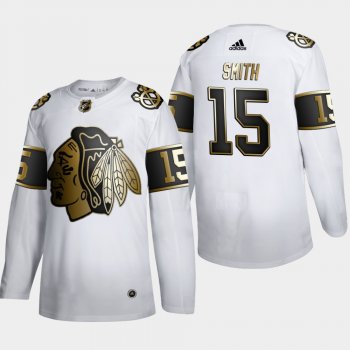 Men's Chicago Blackhawks Zack Smith #15 NHL Golden Edition White Authentic Jersey