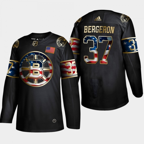 Bruins Patrice Bergeron #37 Independence Day Golden Edition Black Jersey