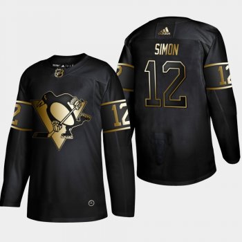 Men's Pittsburgh Penguins Dominik Simon #12 Black 2019 NHL Golden Edition Authentic Player Jersey