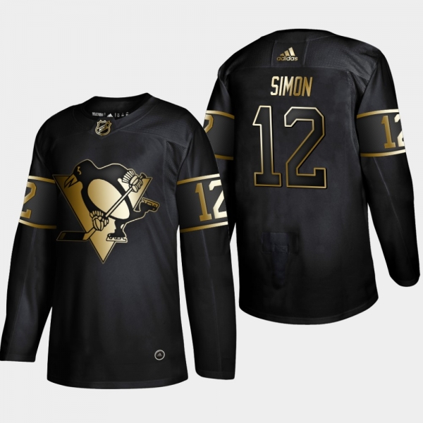 Men's Pittsburgh Penguins Dominik Simon #12 Black 2019 NHL Golden Edition Authentic Player Jersey