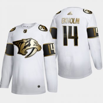 Men's Nashville Predators Mattias Ekholm #14 NHL Golden Edition White Authentic Jersey