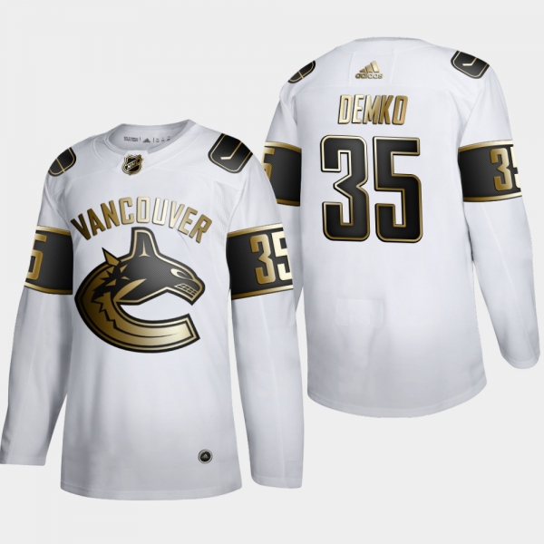 Men's JerseyMen's Vancouver Canucks Thatcher Demko #35 NHL Golden Edition White Authentic Jersey