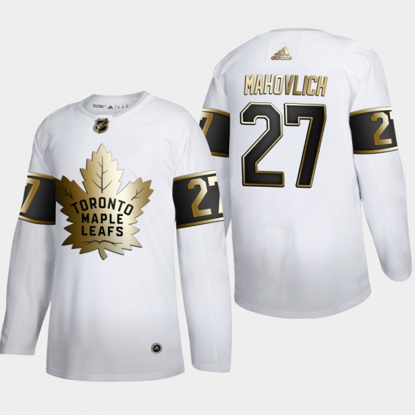 Men's Toronto Maple Leafs Frank Mahovlich #27 NHL Golden Edition White Retired Authentic Jersey