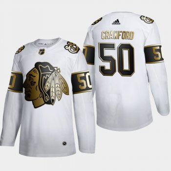 Men's Chicago Blackhawks Corey Crawford #50 NHL Golden Edition White Authentic Jersey