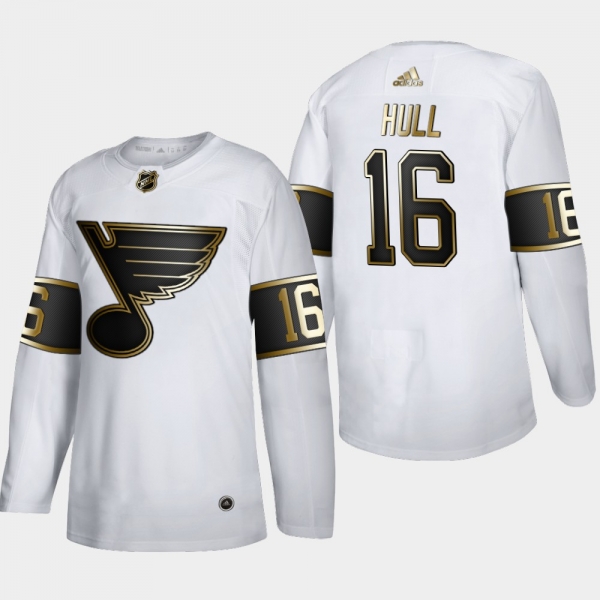 Men's St. Louis Blues Brett Hull #16 NHL Golden Edition White Retired Authentic Jersey