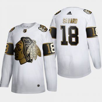 Men's Chicago Blackhawks Denis Savard #18 NHL Golden Edition White Retired Authentic Jersey