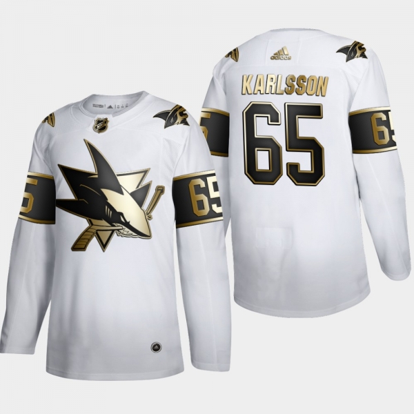 Men's San Jose Sharks Erik Karlsson #65 NHL Golden Edition White Authentic Jersey