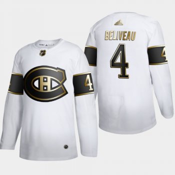 Men's Montreal Canadiens Jean Beliveau #4 NHL Golden Edition White Retired Authentic Jersey