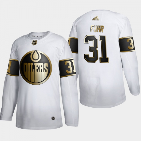 Men's Edmonton Oilers Grant Fuhr #31 NHL Golden Edition White Retired Authentic Jersey