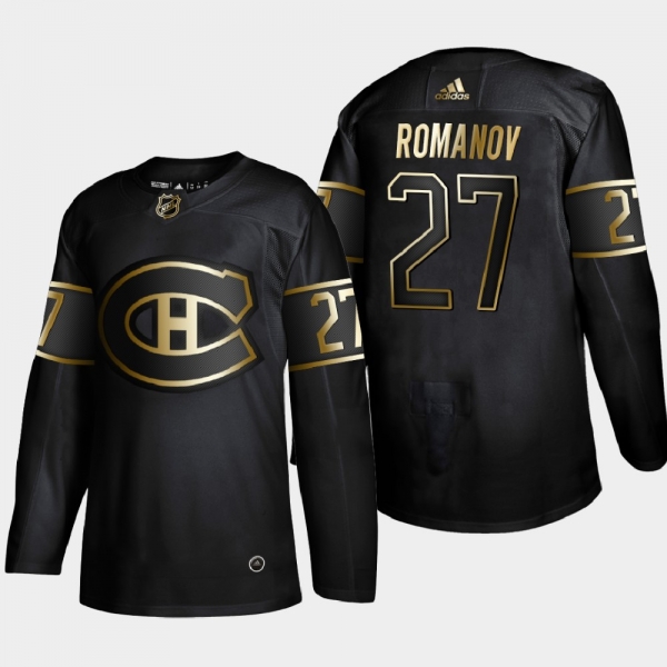 Men's Montreal Canadiens Alexander Romanov #27 NHL Golden Edition Black Authentic Jersey