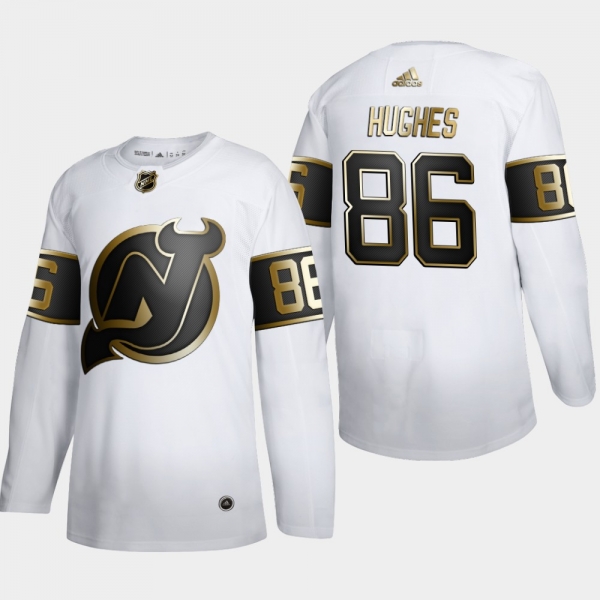 Men's New Jersey Devils Jack Hughes #86 NHL Golden Edition White Authentic Jersey