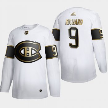 Men's Montreal Canadiens Maurice Richard #9 NHL Golden Edition White Retired Authentic Jersey