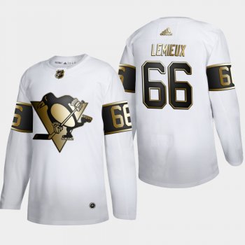 Men's Pittsburgh Penguins Mario Lemieux #66 NHL Golden Edition White Retired Authentic Jersey