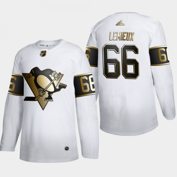 Men's Pittsburgh Penguins Mario Lemieux #66 NHL Golden Edition White Retired Authentic Jersey