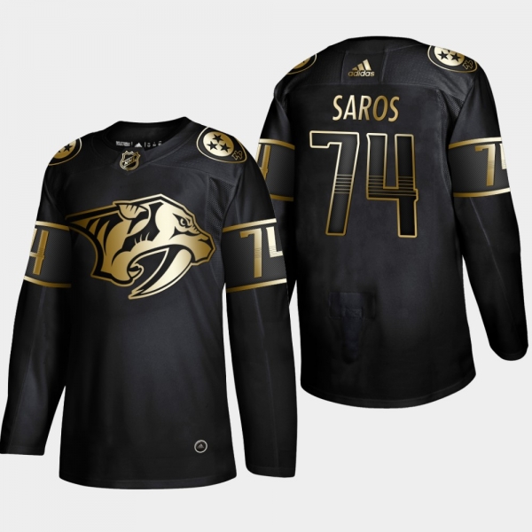 Men's JerseyNashville Predators Juuse Saros #74 2019 NHL Golden Edition Authentic Player Jersey - Black