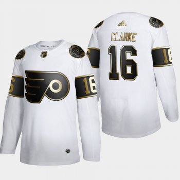 Men's Philadelphia Flyers Bobby Clarke #16 NHL Golden Edition White Retired Authentic Jersey