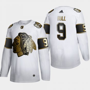 Men's Chicago Blackhawks Bobby Hull #9 NHL Golden Edition White Retired Authentic Jersey