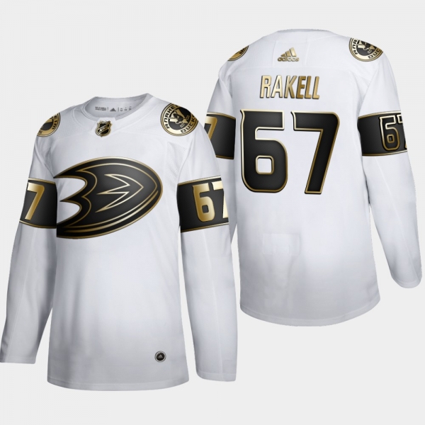 Men's Anaheim Ducks Rickard Rakell #67 NHL Golden Edition White Authentic Jersey