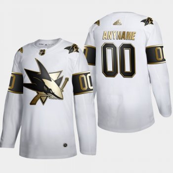 Men's San Jose Sharks Custom #00 NHL Golden Edition White Authentic Jersey